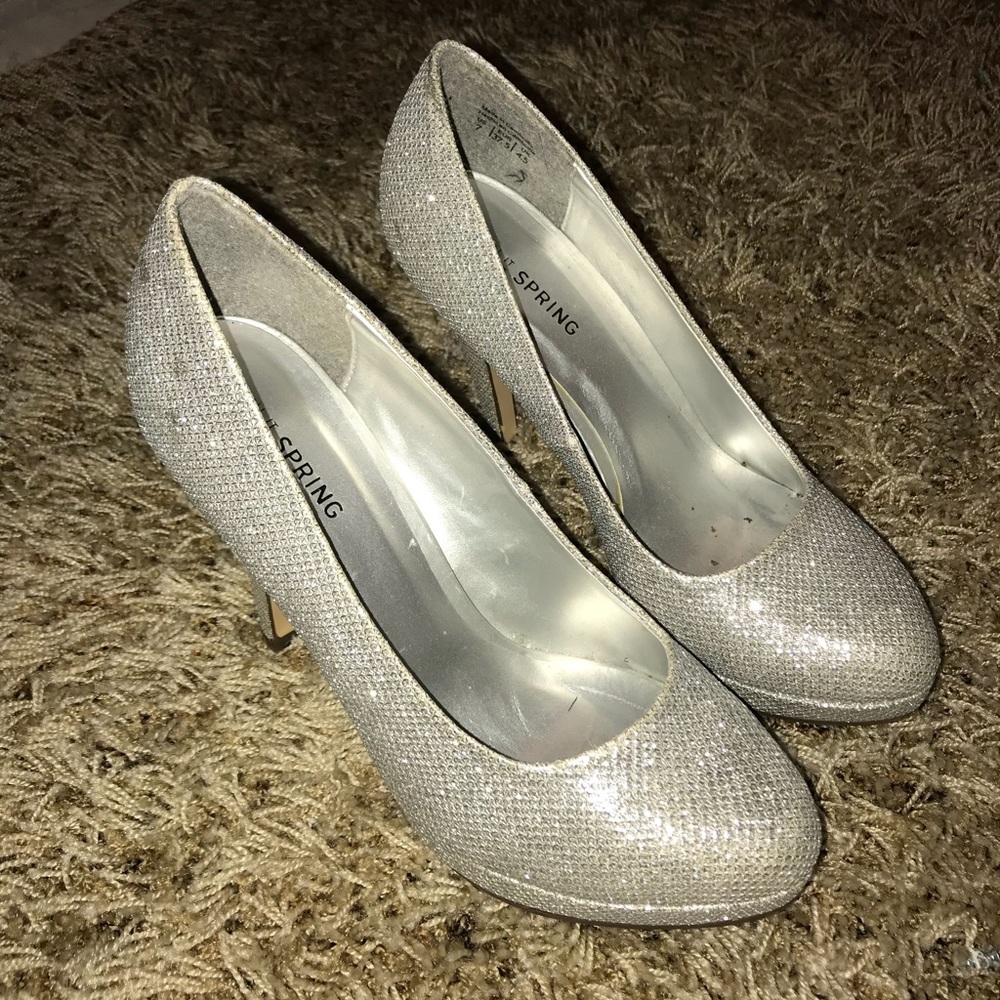 Silver glitter heels